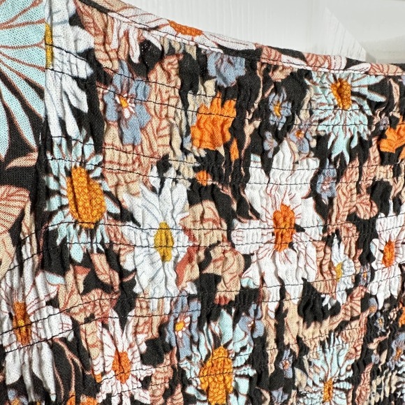 a.n.a. Smocked Floral Print Dress Size Large Cottagecore Pockets Puff Sleeves - Picture 6 of 9